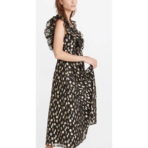 Madewell Clipdot Open Back Dress Ruffle Sleeve Tie Back Midi Dress Size 8